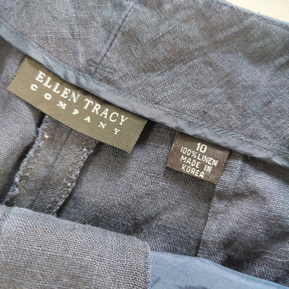Vintage 90s 100% Linen Trousers High Waisted Balloon Navy Pleated 10 Minimalist - Picture 5 of 10